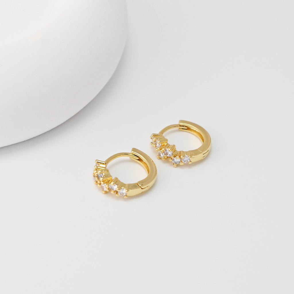 CZ Pave Flower Ear Hoop, Gold Plated Huggie Hoop Earring, Leverback Earring, DIY Earring  Findings, Handmade Earring Supplies D0531-D0539