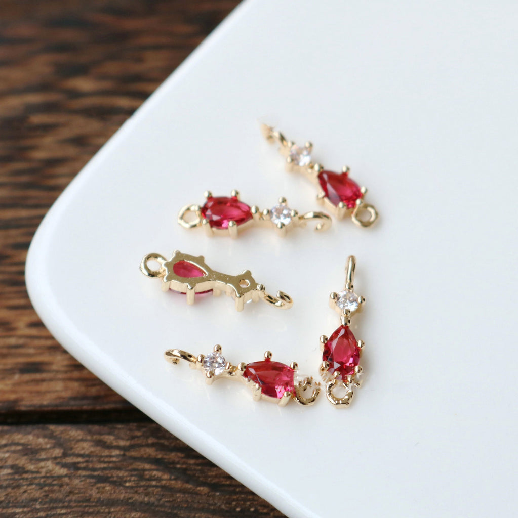 10pcs- Crystal Teardrop Charms, 8 colors You Choose, 14K Gold Plated Teardrop Pendant, 5*17mm, Jewelry Findings HL107-F101