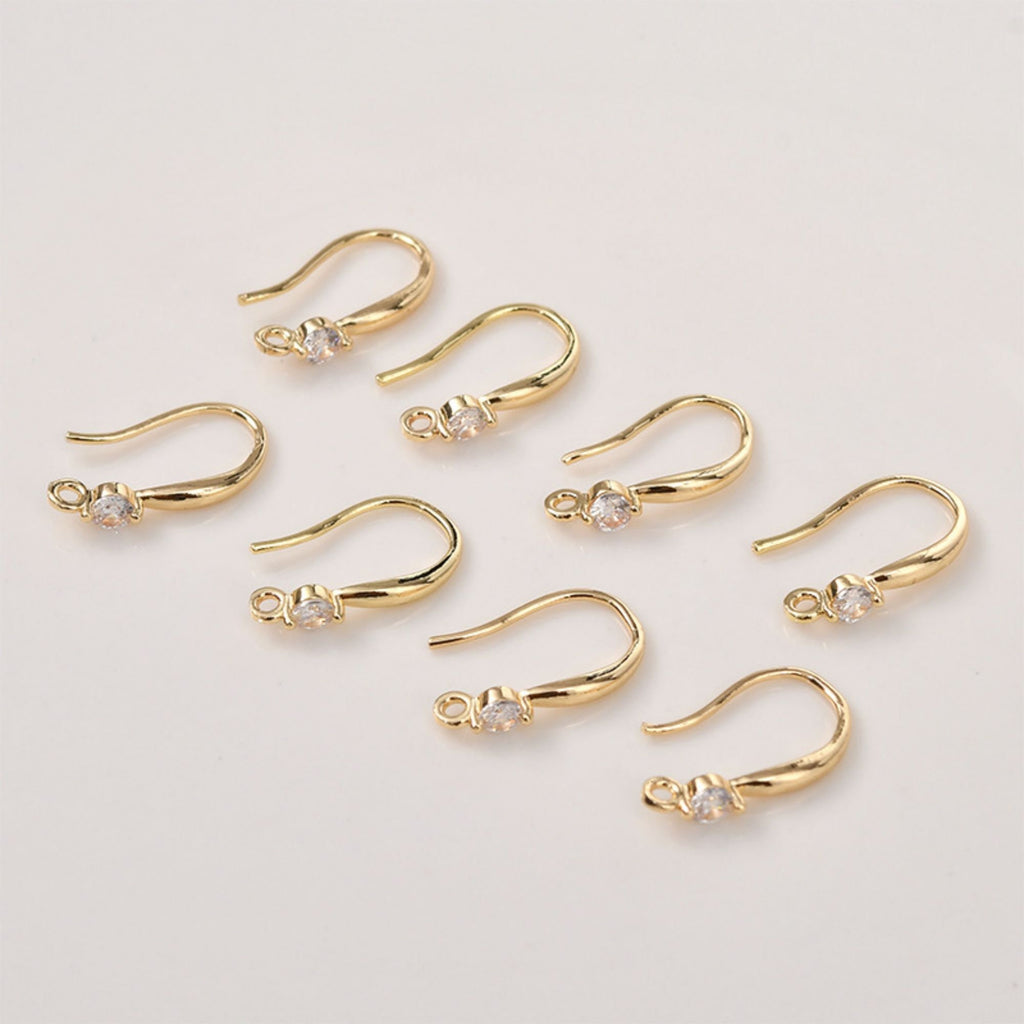 14K Gold Plated Earring Hooks, Clear Cubic Pave, Nickel Free, Fish Hooks Earrings for Jewelry Making LL159-ZX7006