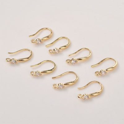14K Gold Plated Earring Hooks, Clear Cubic Pave, Nickel Free, Fish Hooks Earrings for Jewelry Making LL159-ZX7006