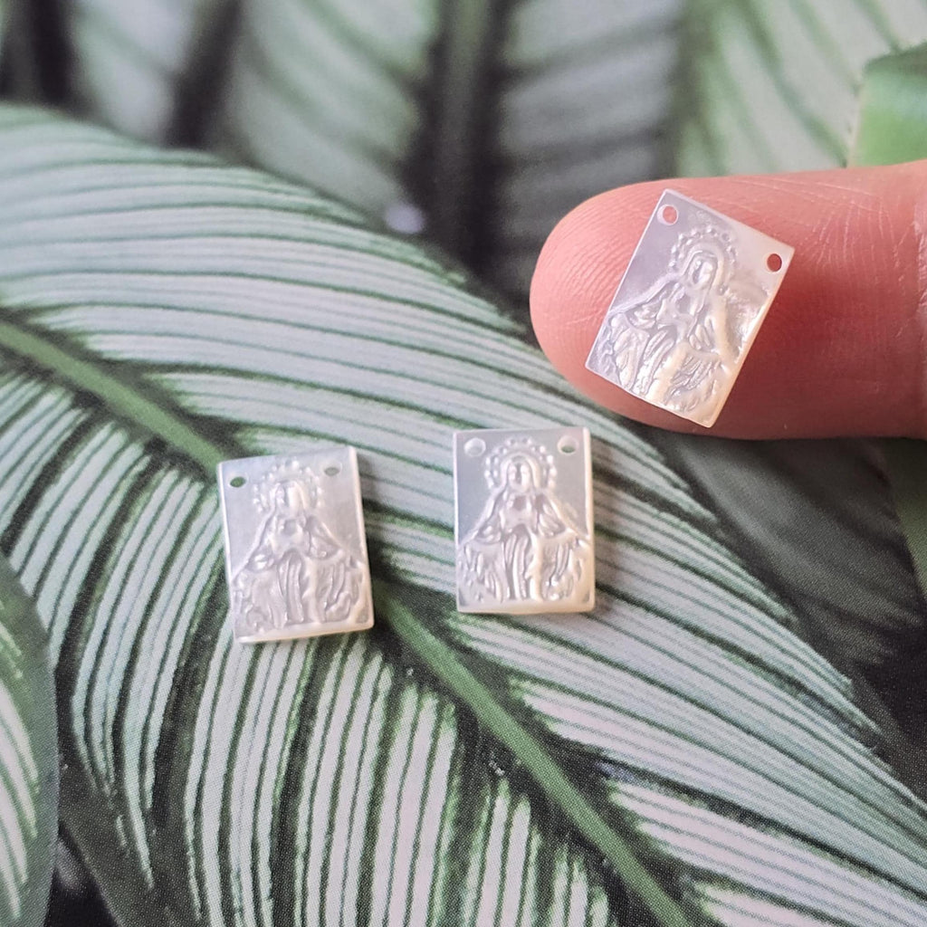 Maria White Mother-of-Pearl, MOP Shell Pendant, Engraved Maria White Nacre, Pearl Oyster, Rectangular Shell Jewelry Making Findings RY075