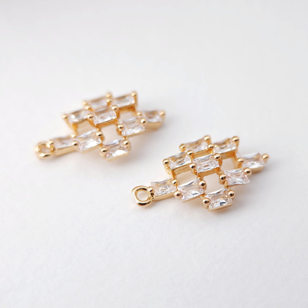 CZ Pave Rhombus Pendant, Cubic Pendant, Earring Connectors, Real Gold Plated Brass Earring Charms, Jewelry Findings D0078