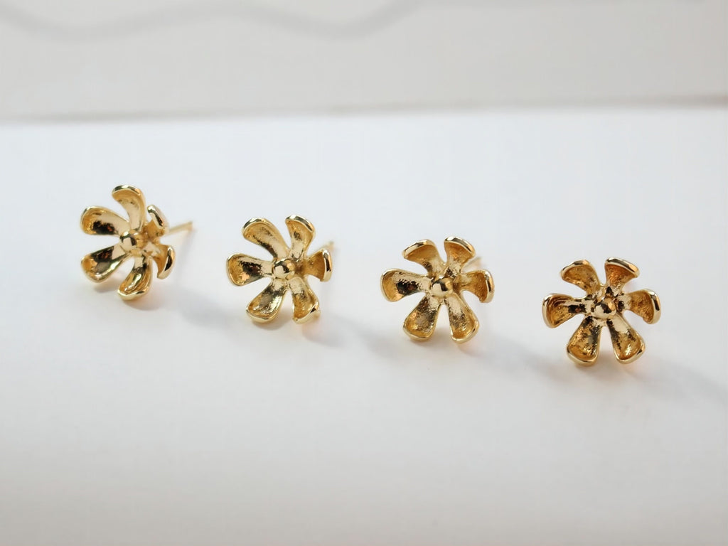 4PCS Flower Earring Post, 18K Real Gold Plated Brass Stud Earring With Loop, 12mm, S925 Silver Ear Pin, Nickel Free, Earring Finding G0018