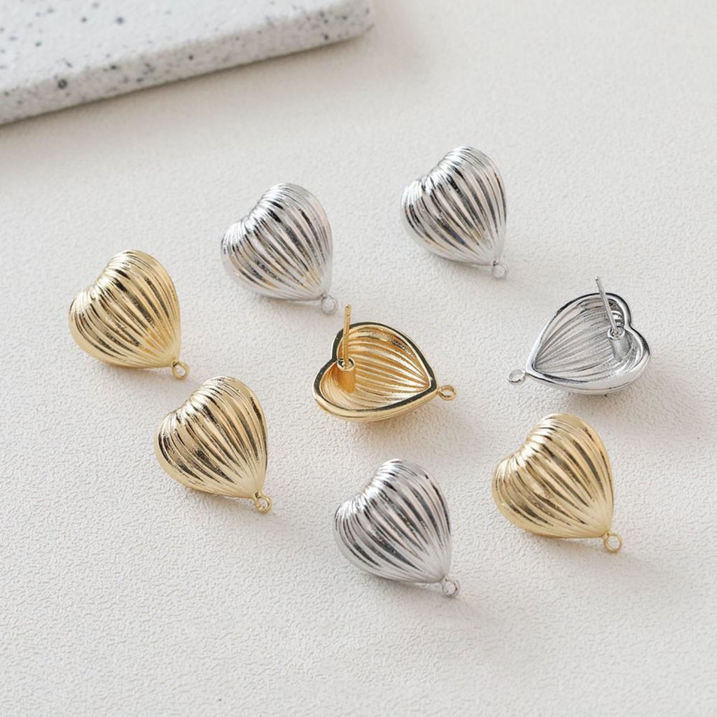 Gold Heart Earring Post, 14K Gold/Silver Nickel Free Earrings, S925 Silver Ear Pins, 20mm, Heart Shape Ear Stud with Loop BB035