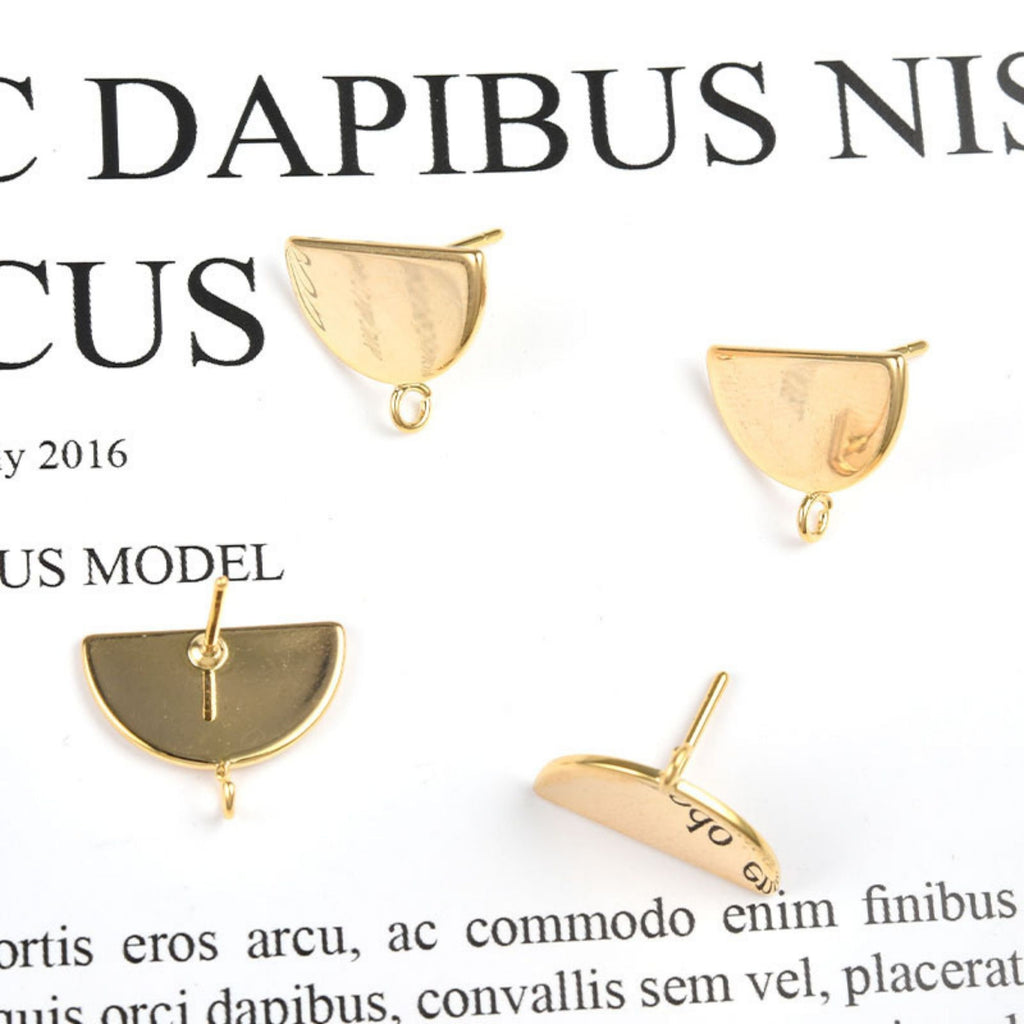 10pcs Gold Semicircle Earring Post With Loop, S925 Silver Needle Nickel Free Earrings, Ear Stud Loop, Hypoallergenic Earring Findings Z068