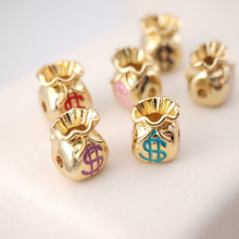 Load image into Gallery viewer, Enamel Money Bag Beads, Dollar Spacer Beads, 18K Gold Plated,  Bracelet Necklace Making Jewelry Finding S1136