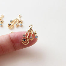 Load image into Gallery viewer, CZ Pave Moon⋆ Charm, Cubic Zircon Crystal Pendant, CZ Snowflake Charms,  Real Gold Plated Brass Earring Charms, Jewelry Findings BB037