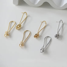 Cargar imagen en el visor de la galería, Pendiente de nudo dorado, pasador de plata S925, pendientes sin níquel, pendiente de botón de 18 quilates, accesorios para pendientes con nudo GE037