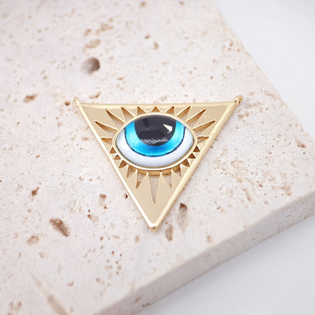 Triangle Evil Eye Charm, 18K Gold Plated, Shields Eye Pendant, Blue Eye, Protection pendant, Jewelry Findings S20437