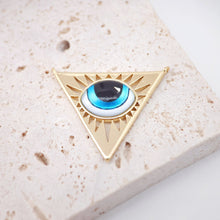 Load image into Gallery viewer, Triangle Evil Eye Charm, 18K Gold Plated, Shields Eye Pendant, Blue Eye, Protection pendant, Jewelry Findings S20437