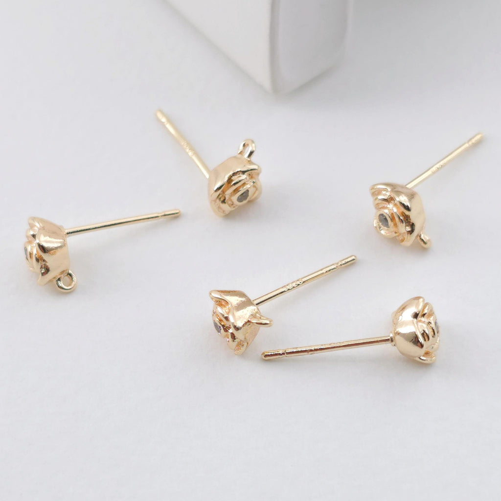 Rose Flower Earring Post, 18K Real Gold Plated Brass Stud Earring With Loop, Nickel Free, Earring Finding ZX331