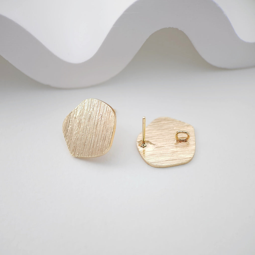 Abstract Geometry Gold Earring Post With Loop, Brushed Finish, Nickel Free Earrings, Hypoallergenic Earring Findings ZX184