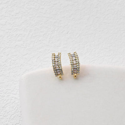 C Shape Ear Post, Nickel Free, CZ Pave, 13*4.8mm, S925 silver pin, 18K Gold Plated Stud Earring Finding D0443