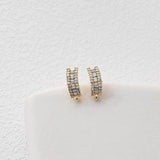 C Shape Ear Post, Nickel Free, CZ Pave, 13*4.8mm, S925 silver pin, 18K Gold Plated Stud Earring Finding D0443