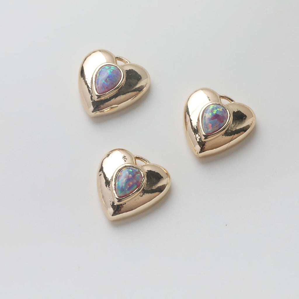 3D Heart Charms, 14K Gold Plated Opal Pave, Love Pendant, Necklace Making Pendants, Jewelry Findings GZ741