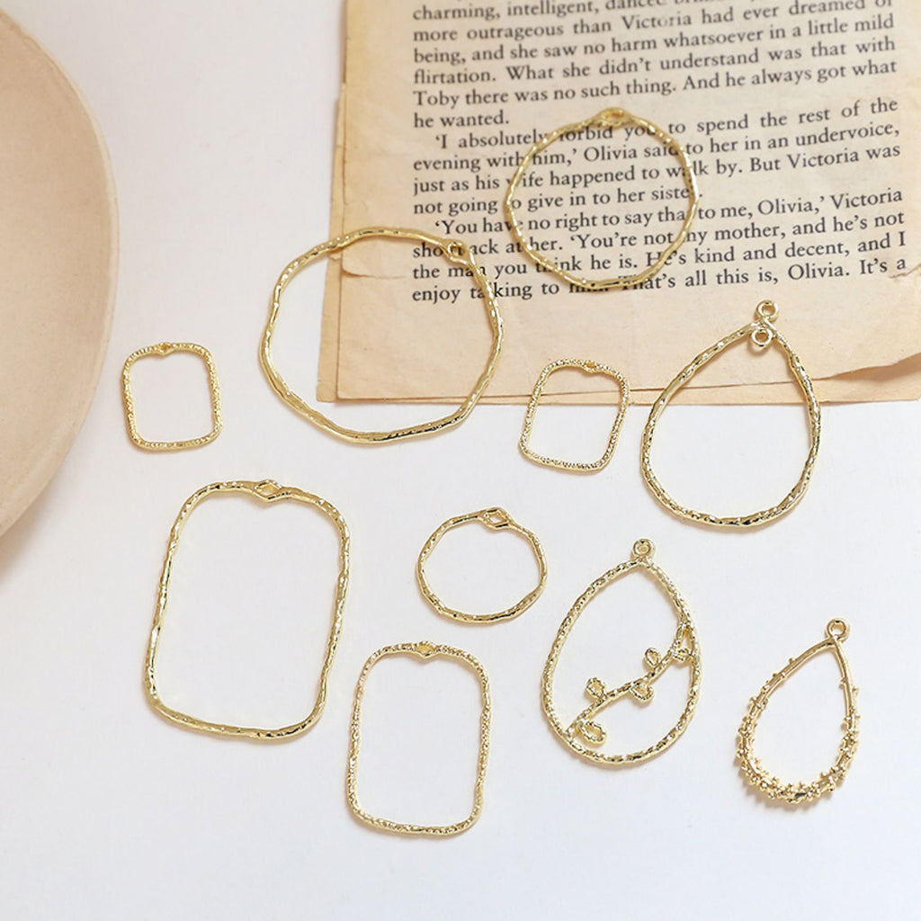 10pcs Irregular Openwork Pendant with Loop, Round, Drop, Rectangular, 18K Gold/Silver Plated Charm, Necklace Pendant BY016