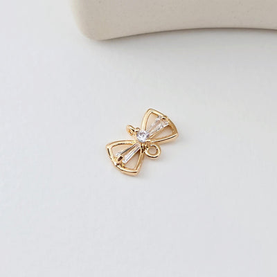 10pcs CZ Pave Bow Tie Connector, Cubic Pendant, Earring Connectors, Real Gold Plated Brass Earring Charms, Jewelry Findings D0294