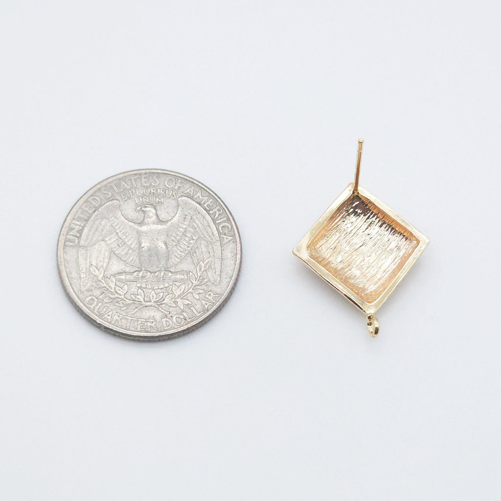 10pcs Gold Square Earring Post With Loop, S925 Silver Ear Pin Nickel Free Earrings, Ear Stud Loop, Hypoallergenic Earring Findings ZX108