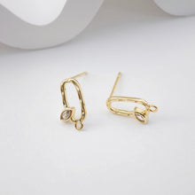 Load image into Gallery viewer, 18K Gold Oval Post With Loop, CZ Pave, S925 Silver Pin, 14.5*8mm, Stud Earring Nickel Free, Hypoallergenic Earring Findings D0232