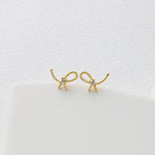 Load image into Gallery viewer, Bow Tie Earring Post With Loop, 18K Gold Plated, Green CZ Pave, Nickel Free Earrings, Bow Tie Ear Stud with Loop D0467