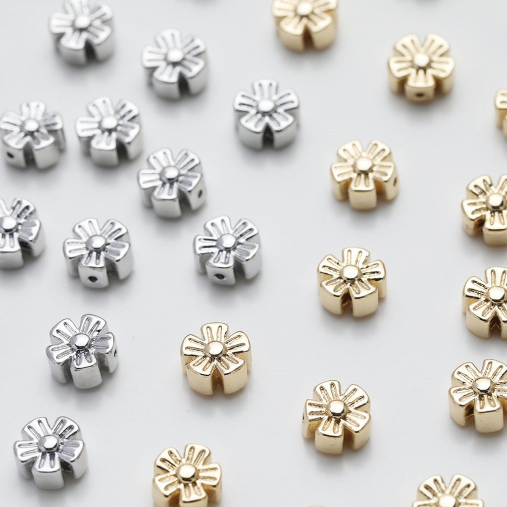 Cuentas espaciadoras de flores, chapadas en oro de 14 quilates, cuentas de flores 3D, delicadas cuentas para hacer aretes, accesorio de joyería GZ530