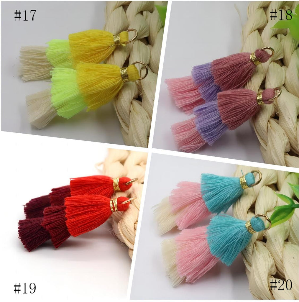 10pcs- Triple Tiered Tassels, Cotton Tassels, Colorful Tassel with gold Jump Ring, 34mm, For Earring Making, Bracelet Making Pendant XXX04