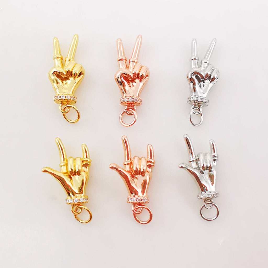 Hand Gestures Charm, Yeah/Rock Pendant, 18K Shiny Gold Plated Hand Symbol Charm, Necklace Bracelet Making Charms, Jewelry Findings S994
