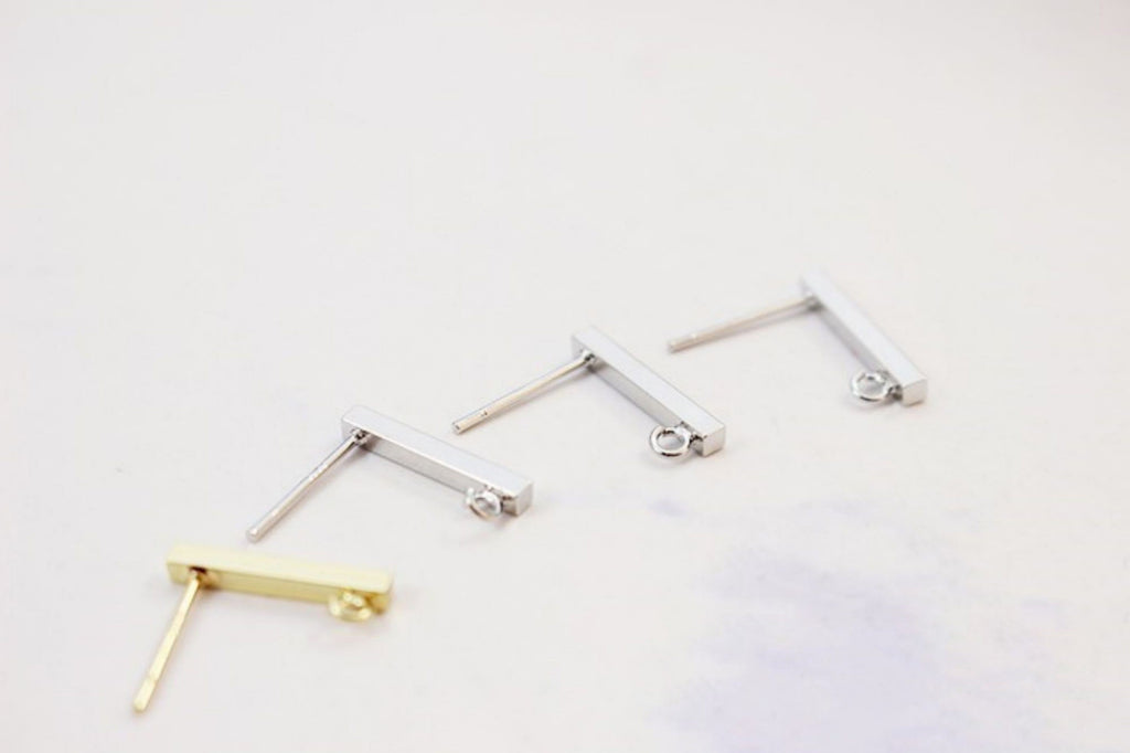 10pcs Rectangular Mini Ear Post with Loops, S925 Silver Ear Pin, Nickel Free, 18K Gold/ Silver Plated Stud Earring Finding GZ201