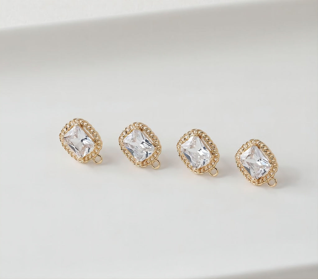 Vintage Rectangular Ear Post With Loop, S925 Silver Ear Pin Nickel Free, Gold/Silver Ear Stud, Hypoallergenic Earring Findings GE076