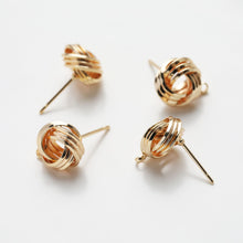Load image into Gallery viewer, Gold Knot Earring Post With Loop, S925 Silver Ear Pin, Nickel Free Earrings, 18K Ear Stud Loop, Tie The Knot Earring Findings GT062