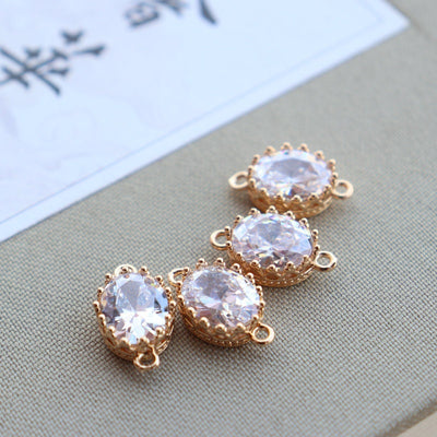 10pcs CZ Pave Oval Charm, Cubic Zircon Crystal Pendant, Bracelet Necklace Pendant, 14K Real Gold Plated, Jewelry Findings JY070-F154