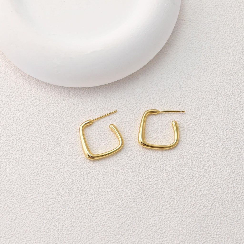 أقراط مربعة، مطلية بالذهب عيار 18 قيراطًا، خالية من النيكل، أقراط مربعة الشكل، نتائج أقراط مضادة للحساسية D0386