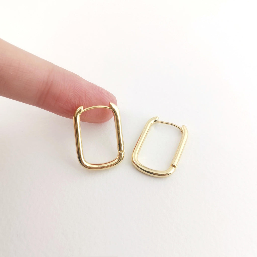 10pcs Gold Rectangle Ear Hoops, 22x16mm, 18K Gold Plated Leverback Earrings, Huggie Hoops Earring S1069