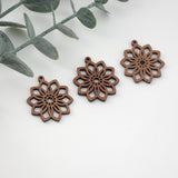 4PCS Wood Pendant, Wooden Flower Charm, Reclaimed Walnut Wood, Nickel Free, Natural Jewelry Finding JT986