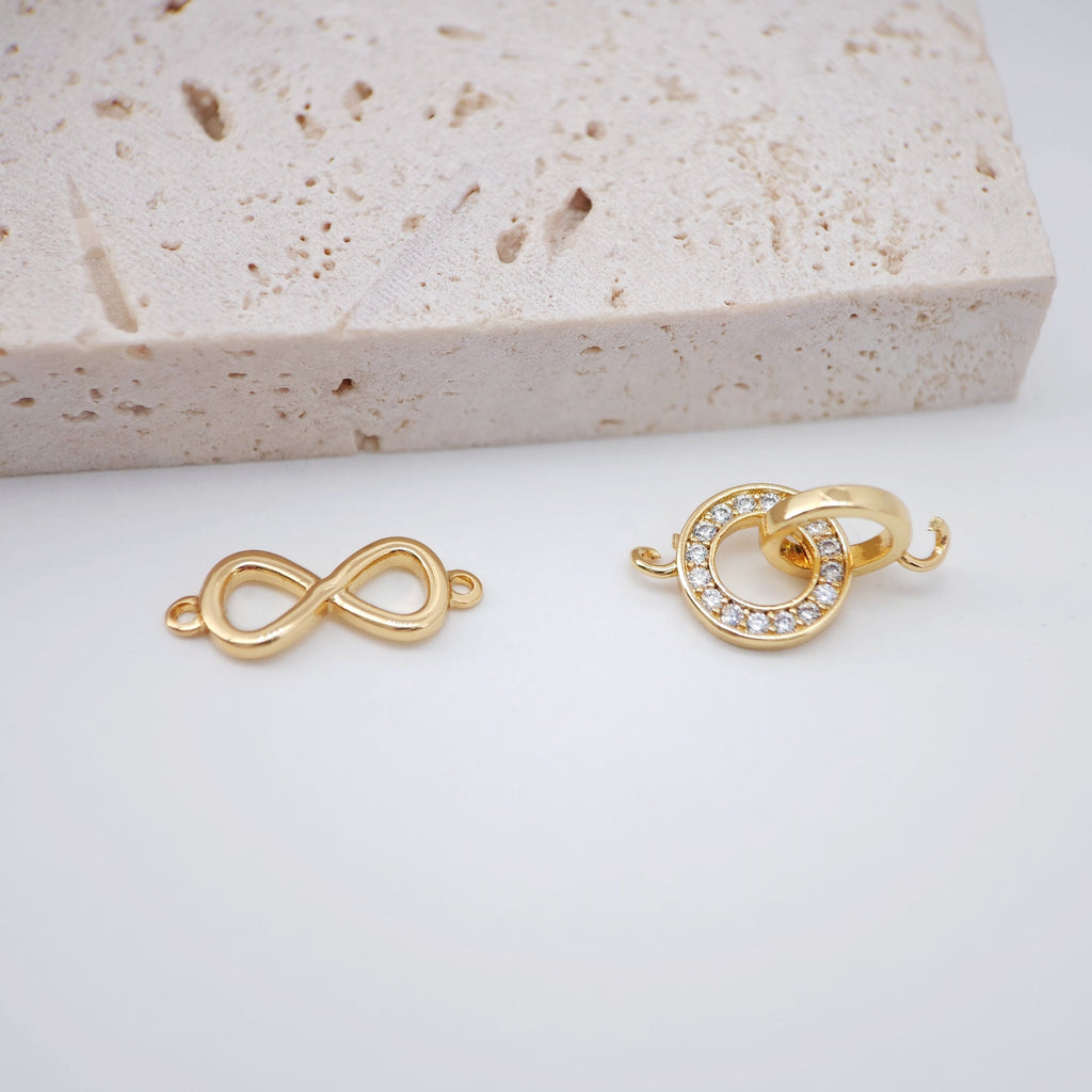 Double Circle Pendant, Interlocking Circle, Pave CZ Charm, 18K Gold Pendant, Bracelet Necklace Making, Gold Plated Jewelry Findings S20261