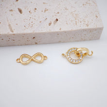 Load image into Gallery viewer, Double Circle Pendant, Interlocking Circle, Pave CZ Charm, 18K Gold Pendant, Bracelet Necklace Making, Gold Plated Jewelry Findings S20261