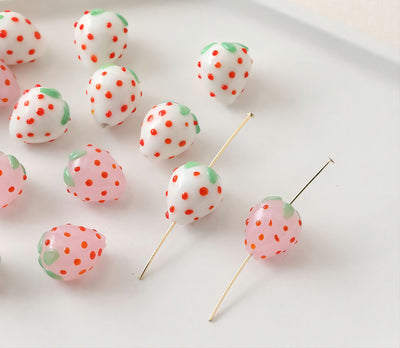 Creamy Pink/White Strawberry Glaze Beads, 14mm, Glaze Loose Beads for Jewelry Making, Bracelet DIY Beads Finding GZ074