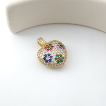 Cargar imagen en el visor de la galería, Dijes de corazón con pavé cúbico multicolor, chapados en oro de 18 quilates con pavé de circonitas cúbicas, colgantes para pulseras y collares, accesorios de joyería S1227