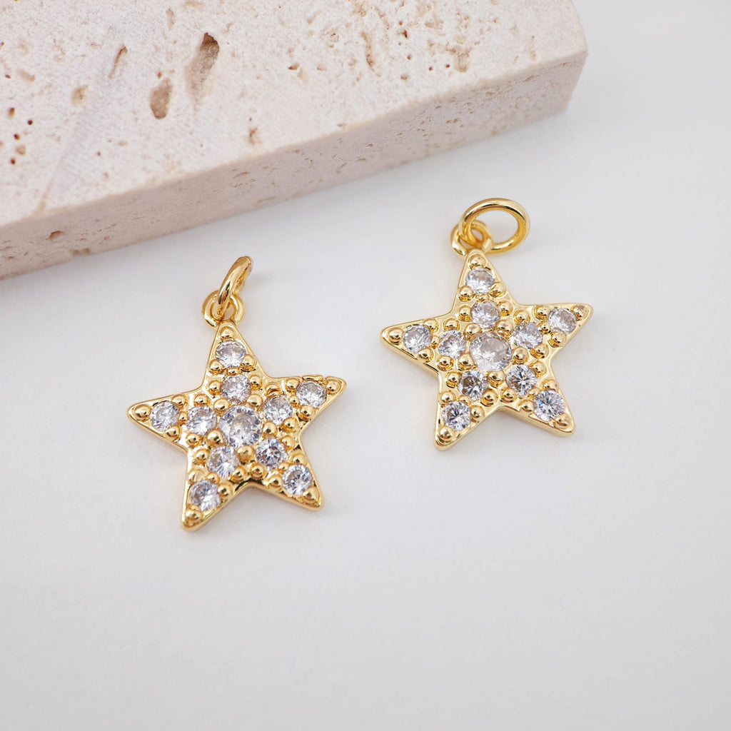 Dijes de estrella dorados, colgante de estrella cúbica con cristal pavé, chapado en oro de 18 quilates, pavé de circonita cúbica, dijes para hacer collares, accesorios de joyería S20612