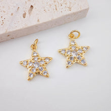 Cargar imagen en el visor de la galería, Dijes de estrella dorados, colgante de estrella cúbica con cristal pavé, chapado en oro de 18 quilates, pavé de circonita cúbica, dijes para hacer collares, accesorios de joyería S20612