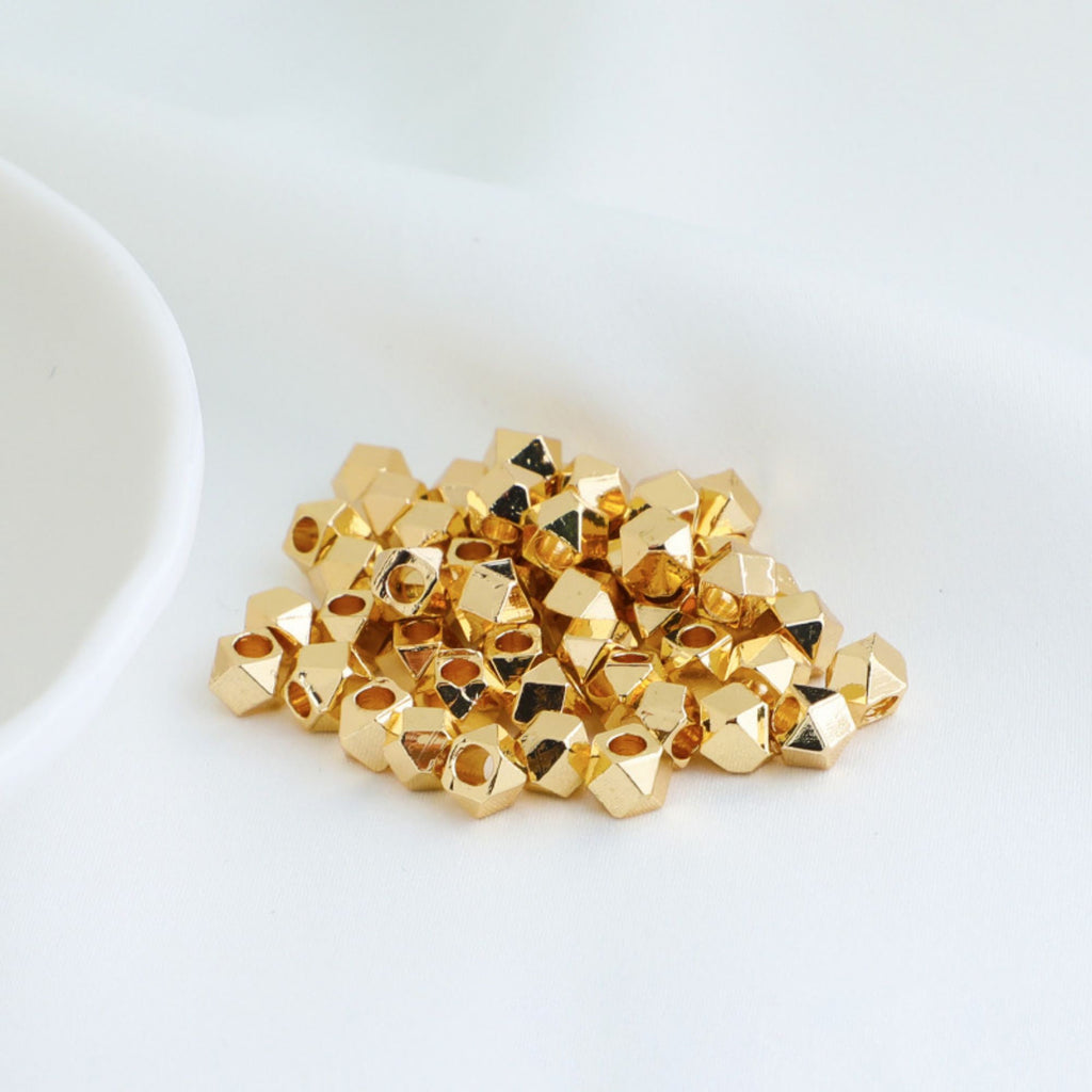 20pcs- Faceted Beads, 3mm, 18K Shiny Gold Diamond Beads, Bracelet Beads, Gold Plated Spacer Beads, Big Hole, Jewelry Finding TH003