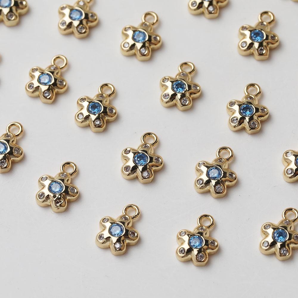 Flower Charm with loops, Cubic Zirconia Pave Pendant for Bracelet Necklace Earring, Jewelry Findings GZ637