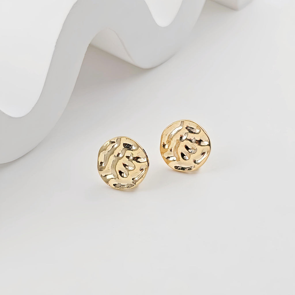 14K Gold Round Hammered Post With Loop, Round Stud Earring Nickel Free, 11mm, Hypoallergenic Earring Findings ZX304-Z083