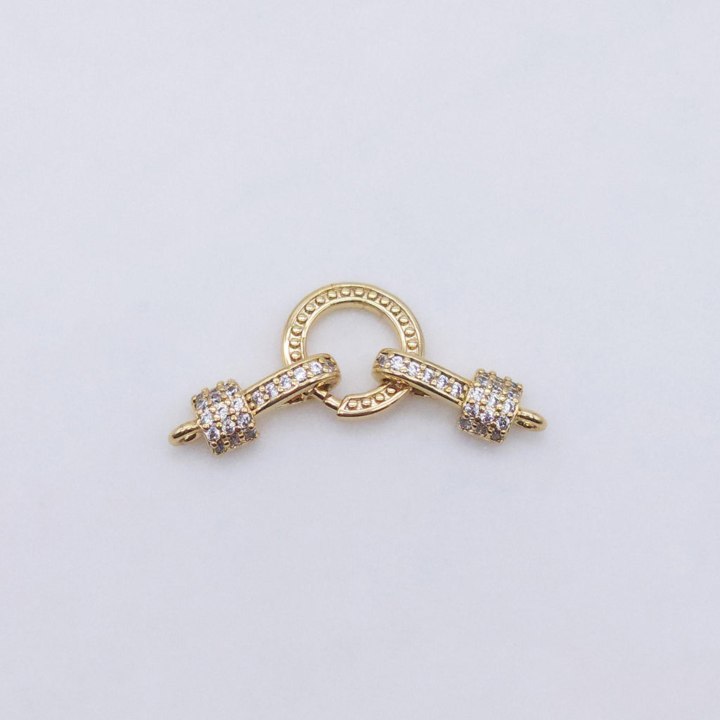 Conector de cierre cúbico, chapado en oro de 14 quilates, pavé de circonitas cúbicas, 34,6 x 12 mm, cierre con presilla, conector, cierre para pulseras S20599