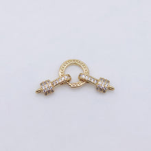Cargar imagen en el visor de la galería, Conector de cierre cúbico, chapado en oro de 14 quilates, pavé de circonitas cúbicas, 34,6 x 12 mm, cierre con presilla, conector, cierre para pulseras S20599