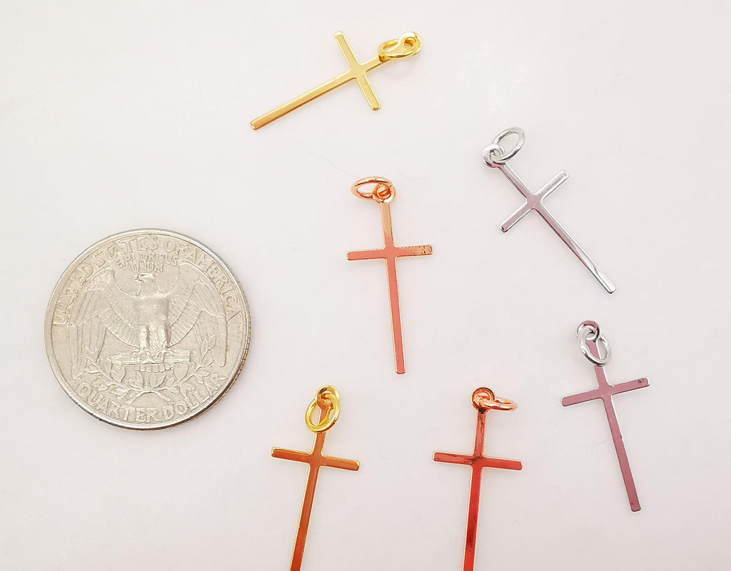 Gold Cross Charms, 18K Shiny Gold Plated, Necklace Earring Making Charms, 23x10mm, Religion Jewelry Findings S822