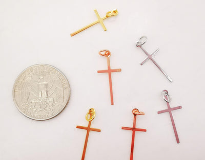 Gold Cross Charms, 18K Shiny Gold Plated, Necklace Earring Making Charms, 23x10mm, Religion Jewelry Findings S822