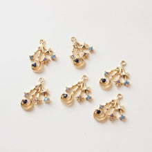 Load image into Gallery viewer, CZ Pave Moon⋆ Charm, Cubic Zircon Crystal Pendant, CZ Snowflake Charms,  Real Gold Plated Brass Earring Charms, Jewelry Findings BB037