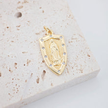 Load image into Gallery viewer, Saint Maria Charms, Religious Charms, 12x21mm, 18K Real Gold Plated Our Lady Pendants, Vintage Necklace Making Charms S262