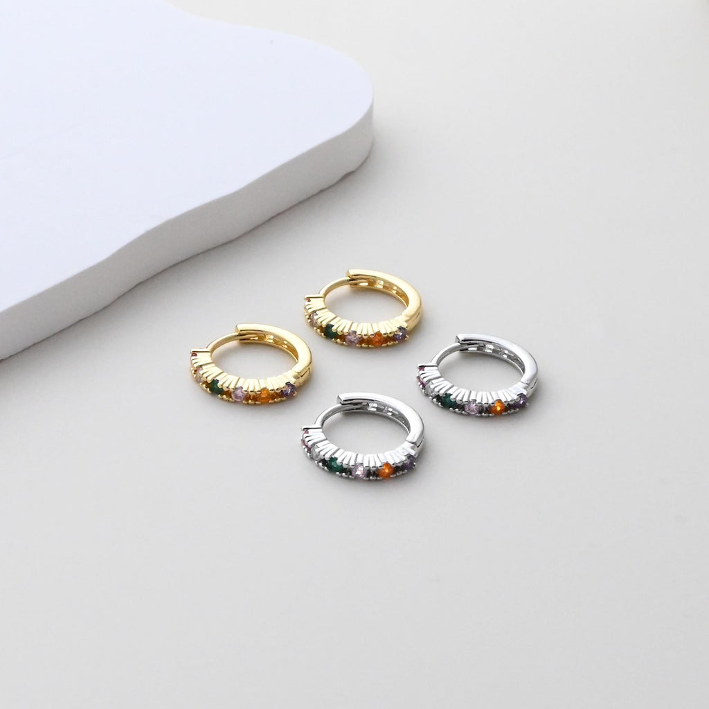 CZ Multicolor Earring Hoop, Gold Plated Huggie Hoop Earring, Leverback Earring, DIY Earring  Findings, Handmade Earring Supplies D0524-D0527